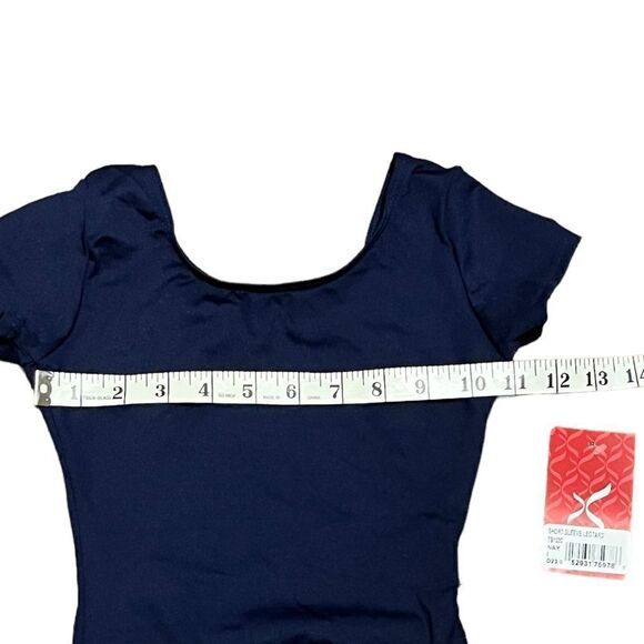 Capezio Navy Short Sleeve Dance Leotard, Size I (Intermediate/6Y), NWT - Picture 3 of 6